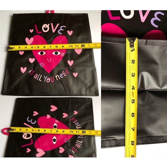 3/$15 NEW EARTHWISE Reusable Grocery Bag LOVE IS ALL YOU NEED Black Pink 13.5” - Picture 6 of 15